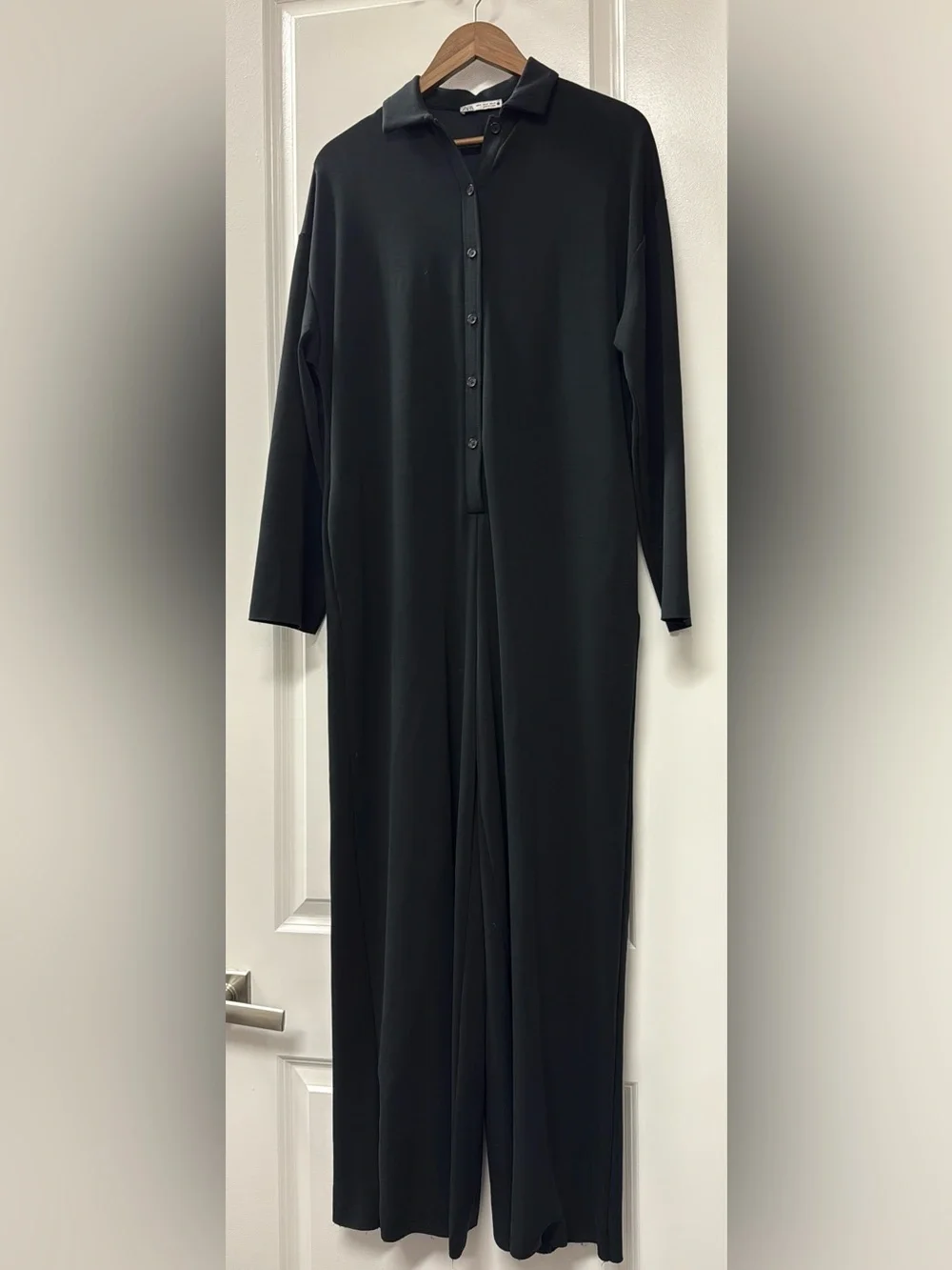 Zara Dark Gray Button-Front Long-Sleeve Jumpsuit
